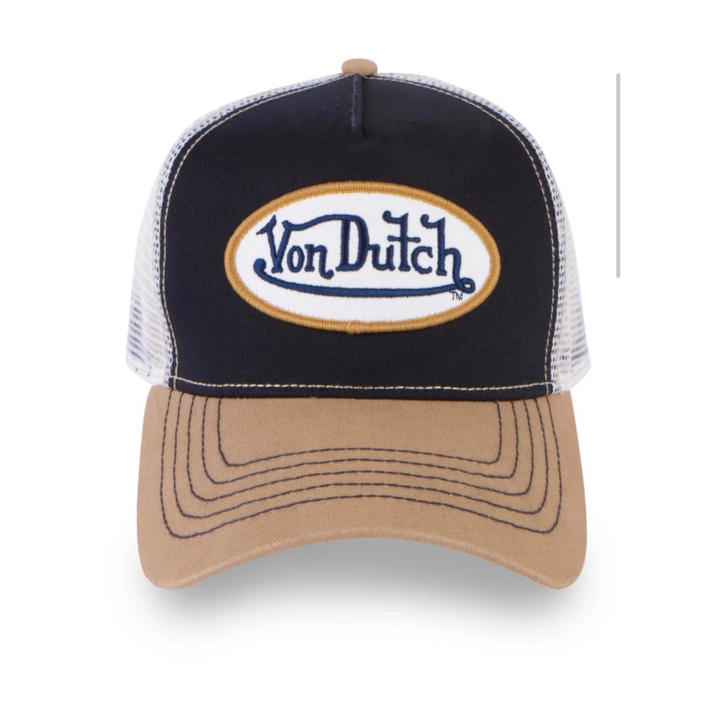 NEW Von Dutch Hat Navy Tan Patch Trucker Mesh SnapBack Cap NWT Retro unisex Y2K - Picture 6 of 8